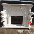 stone white statue fireplace with cherub reading